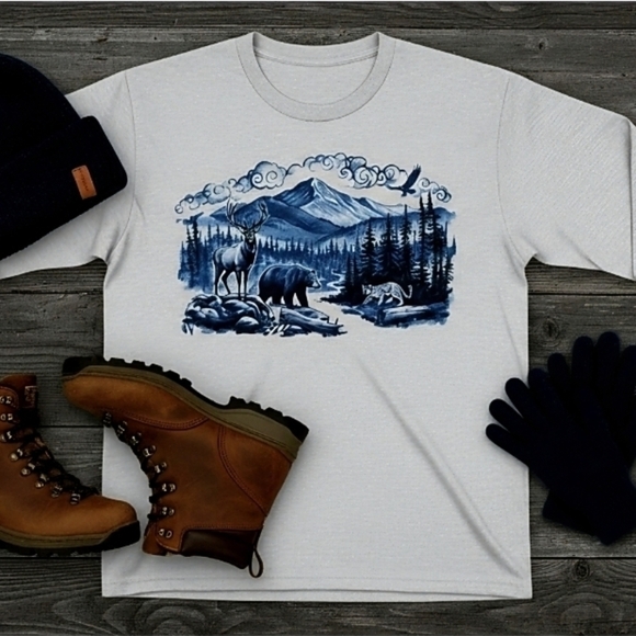 Blue Ridge Mountains Long Sleeve Shirt • Wildlife Nature Graphic Tee • Deer Bear - Picture 11 of 15